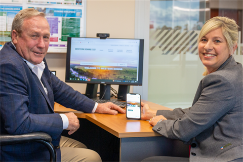 Mayor McVeigh and Cr James using Council's new Website